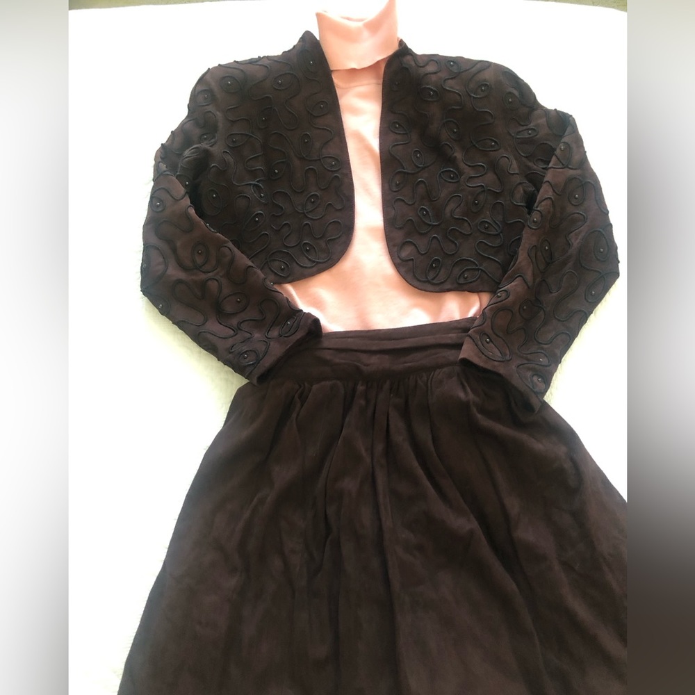 Vintage Vakko suede bolero jacket (size small) and skit (size 2)